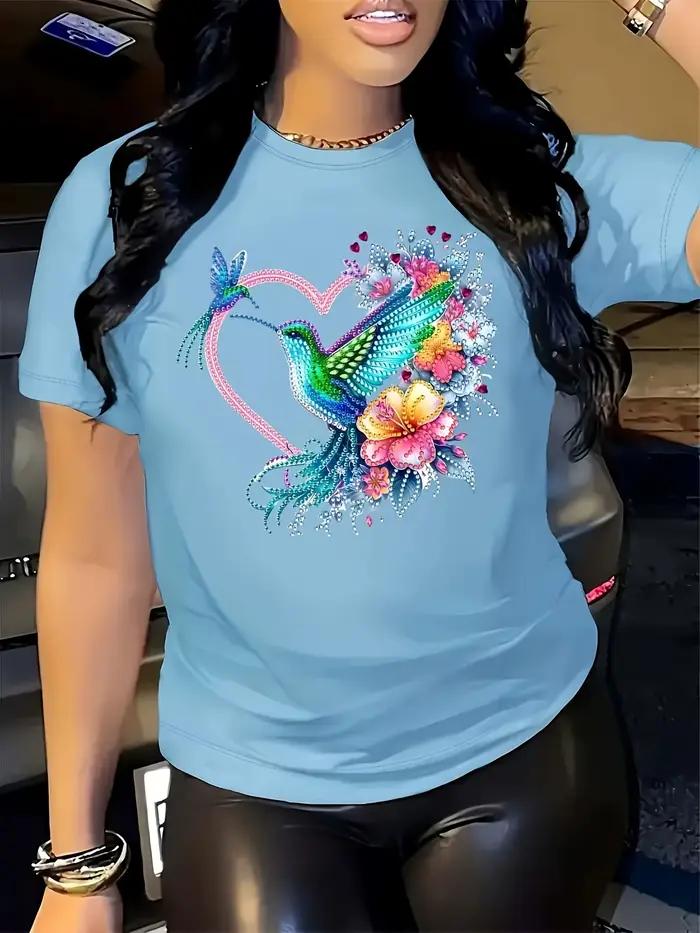Dámske tričko Floral Hummingbird Heart - Boho vzor, ružový voľný top