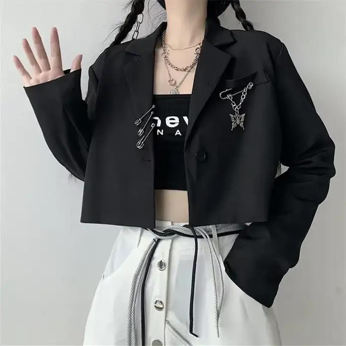 Skrátené sako pre ženy Dizajnér JONotched Hipsters S-3XL Mládež Jeseň Ulzzang Streetwear Osobnosť Tínedžeri Y2K