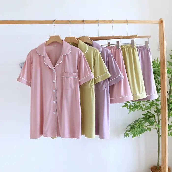 Été nouveau Couple ensemble grand élastique ameublement mince Modal coton couleur unie ensemble Simple décontracté vêtements de nuit