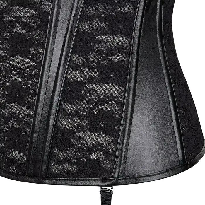 Corset en cuir et dentelle pour femme, haut rembourré, bretelles réglables, soutien-gorge de style punk, bustier push up, lingerie sexy, amincissant, spoeur de corps