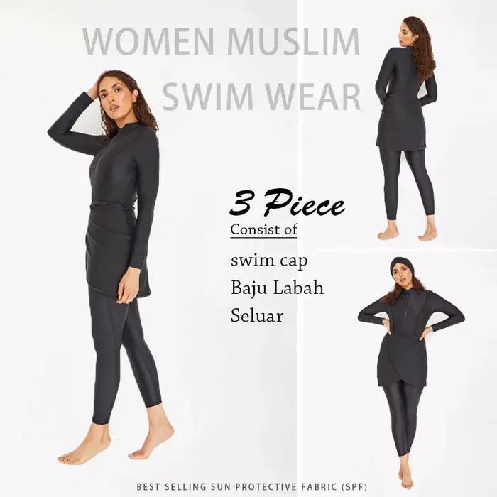 Moslimské plavky s rukávmi pre ženy, Burkini, Turban, 3-dielna sada