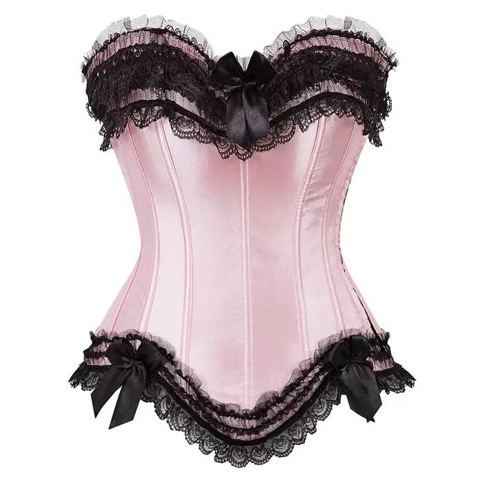Corset bustier en satin pour femme, costume burlesque, corset princesse, haut à lacets, noir, blanc, violet, rose, grande taille