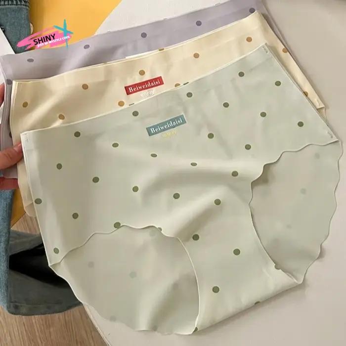 Culottes Douces en Soie Glacée à Pois Taille Moyenne pour Femme – Sous-vêtements Confortables et Sans Coutures – Idéal Cadeau