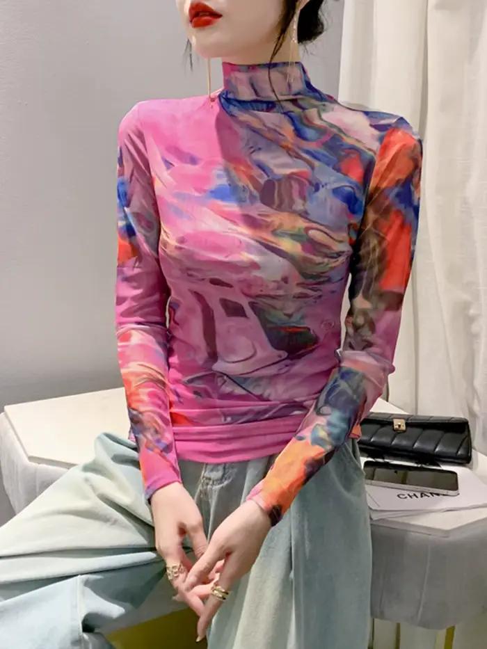 Dámske tričko s rolákom z úpletu, dlhé rukávy, slim fit, veľkosť S-4XL