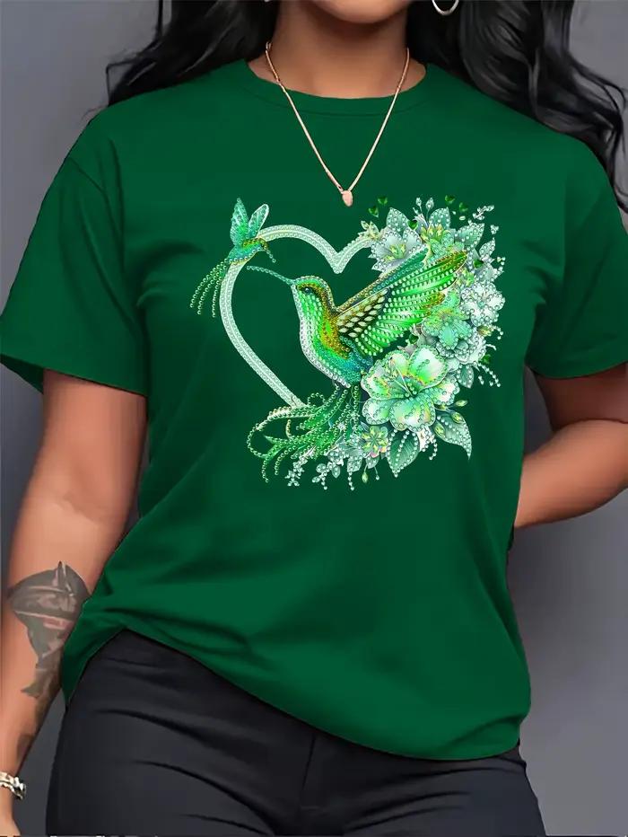 Dámske tričko Floral Hummingbird Heart - Boho vzor, ružový voľný top