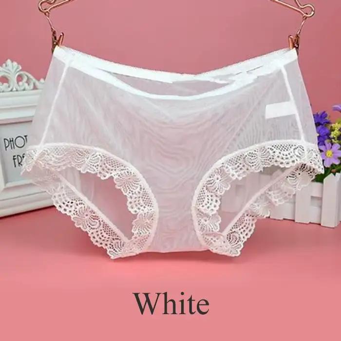 Culotte Sexy en dentelle pour femmes, sous-vêtement Transparent, taille moyenne, grande taille, maille fine, Lingerie Tanga Mujer