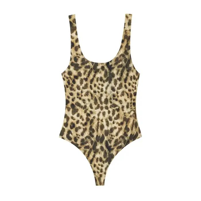 MUJER imprimé léopard body femmes hauts sans manche moulante combinaison femme une pièce tenues Sexy Lingerie été maille body