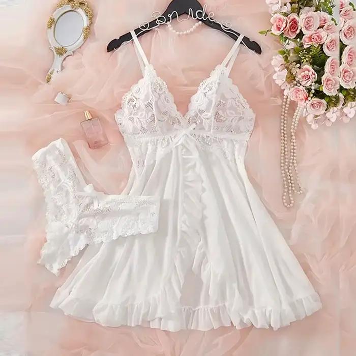 Robe Ultra-courte transparente, Lingerie Sexy, légère, décolleté en V profond, vêtements de nuit, pyjama pour femmes, chemise de nuit en dentelle