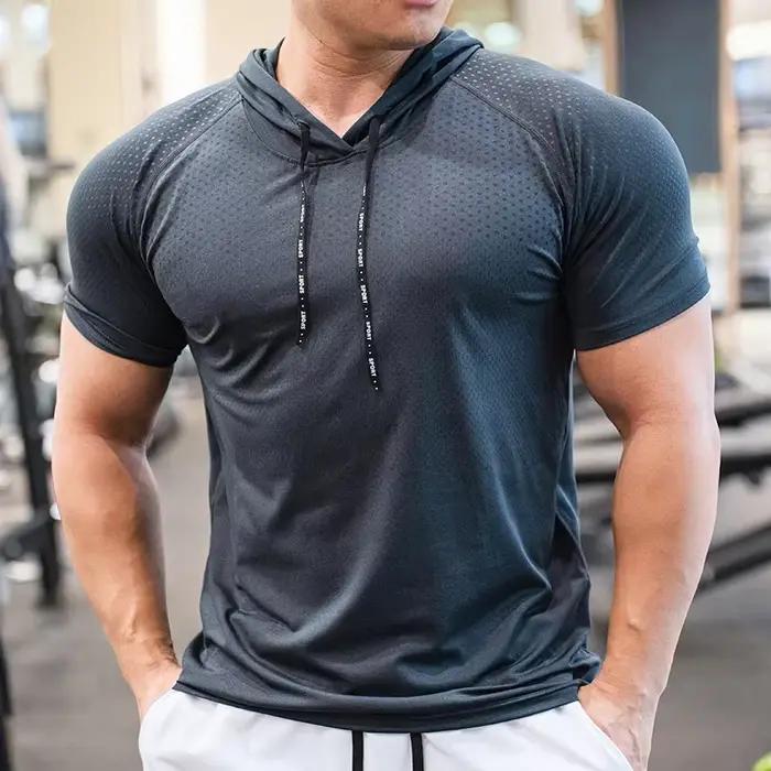 Veste de running et fitness pour hommes polyester tricoté court manches occasions sportives et sociales