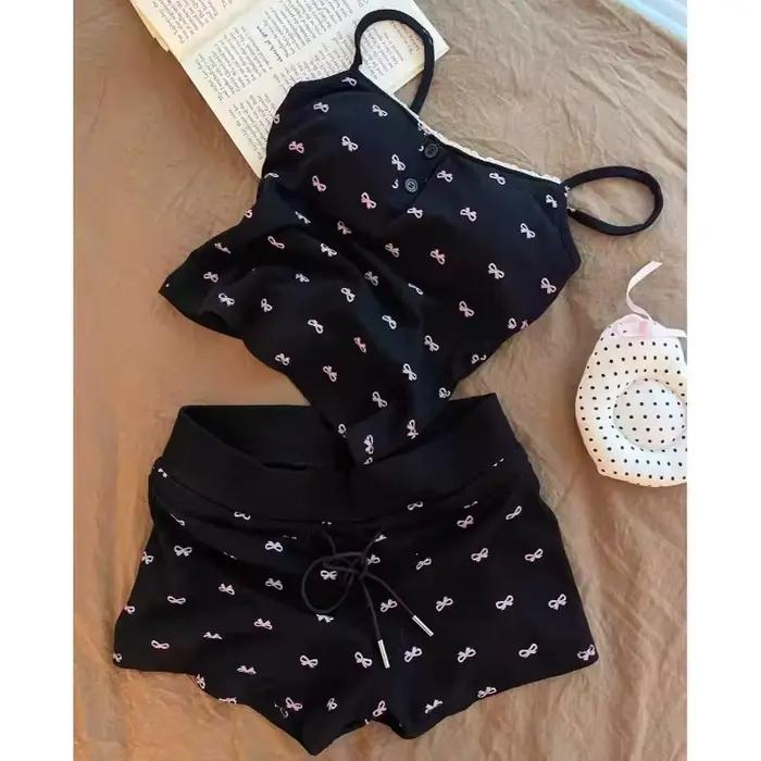 Ensemble de pyjama d'été pour femme avec nœud, débardeur et short, 2 pièces, décontracté, respirant, coupe ajustée, ensemble de lingerie de nuit