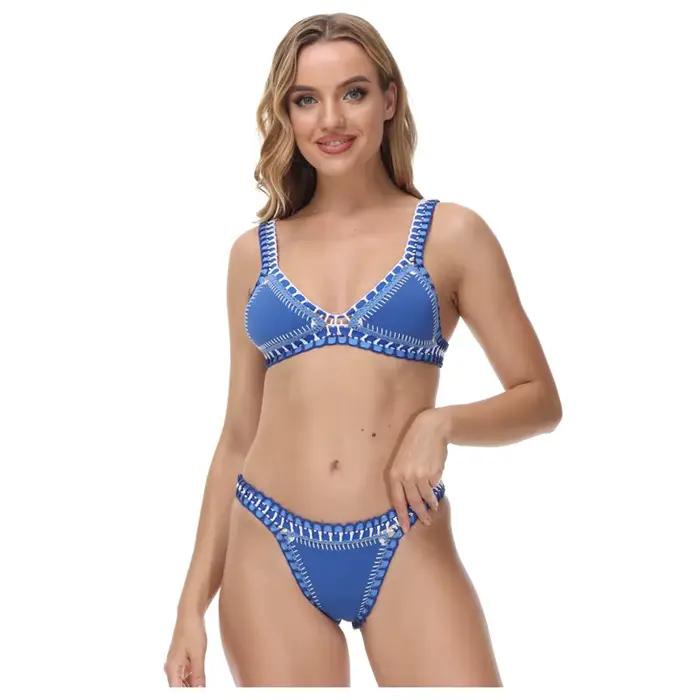 Ručne háčkovaný modrý bikini set pre ženy