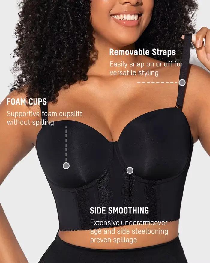 Soutien-gorge push-up sans bretelles pour femme, rembourré, avec armatures, bretelles réglables et convertibles, effet lissant latéral, soutien-gorge T-shirt