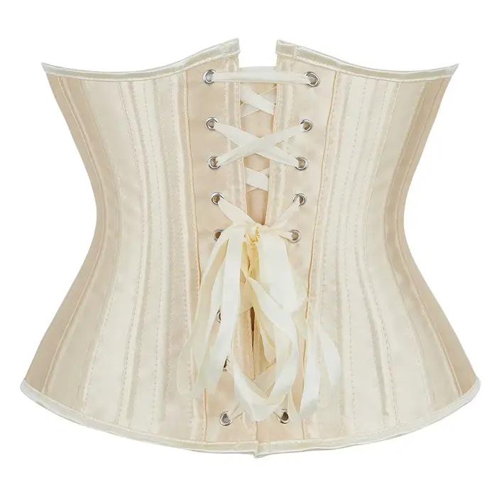Corset sous le buste noir satiné, 26 ceintures désossées en acier en spirale, cintré à la taille, amincissant, gothique, sablier, bustier