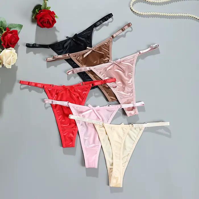 Sexy saténové nastaviteľné dievčenské G-strings nohavice pohodlné nízke viazanie slipy bezšvové tangá pre ženy