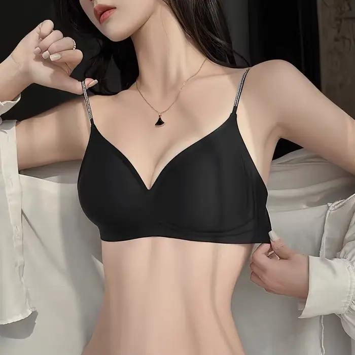 Soutien-gorge sans couture confortable et sexy pour femme, dos nu, pour petites poitrines, effet push-up sous les aisselles, léger, tendance, scintillant, sans bretelles, en coton