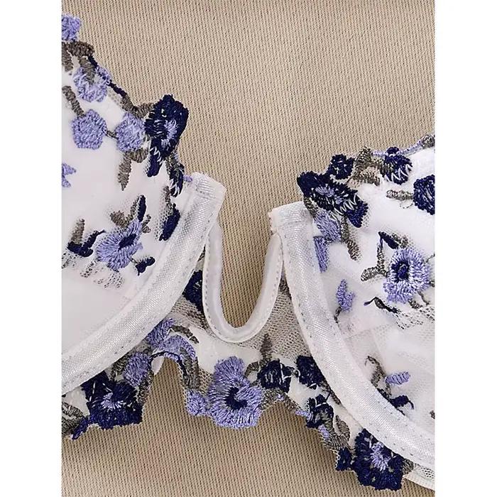 Ensemble de lingerie sexy avec broderie florale, lingerie push up, soutien-gorge transparent, 2 pièces, sous-vêtements fantaisie pour femme, lingerie intime délicate