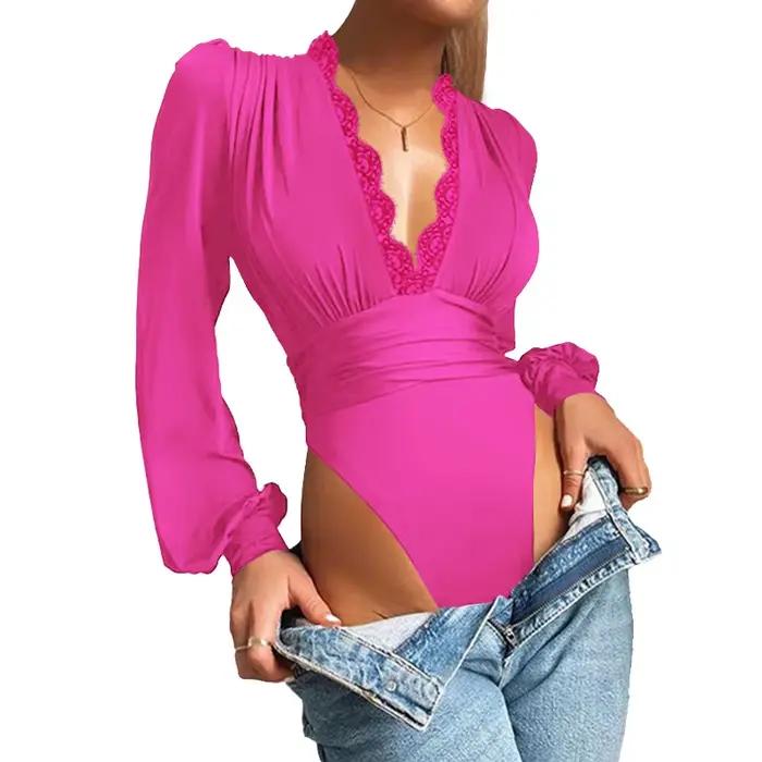 Sexy čipkovaný body s dlhými rukávmi pre ženy