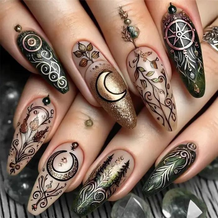 Faux ongles de ballet carrés lune étoile design étoiles ciel nuageux occasion bureau femmes elegance artificiels