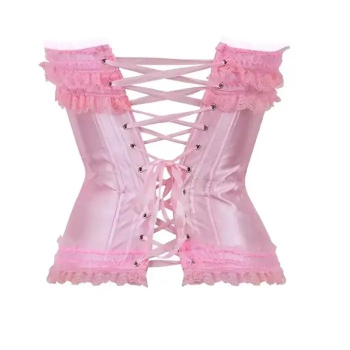 Corsets et Bustiers roses pour femmes, Vintage, dentelle, nœud à volants, haut Bustier rose, Basques gothiques, Burlesque, esthétique y2k