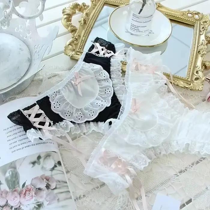 Roztomilé kawaii čipkované nohavičky pre ženy japonská bavlna sexy šortky Lolita šnurovacia romantická spodná bielizeň G-string