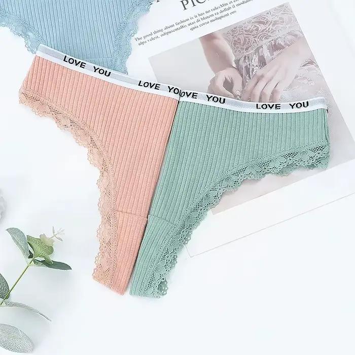 3 pièces/lot dentelle string femmes Tanga taille basse Sexy lingeries coton culottes Laides T dos pantalon sous-vêtements pour fille femme caleçons