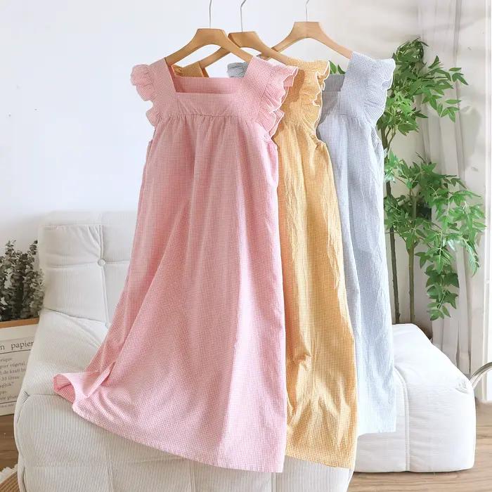 Chemise de nuit en coton basique sans manches aux couleurs pastel pour femmes occasions estivales dormir en toute sérénité