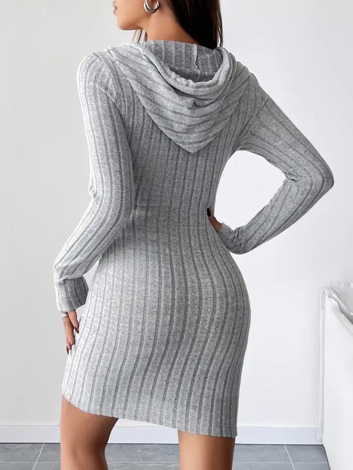 Robe décontractée tricotée côtelée avec capuche pour femmes toute saison舒适、随和且适合所有季节的女士开衫连帽罗纹毛衣