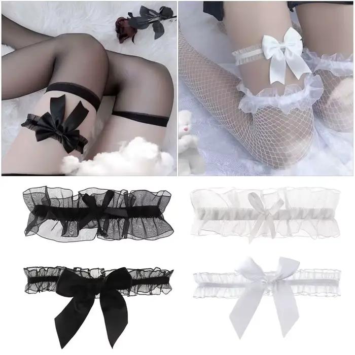 Porte-jarretelles en dentelle avec nœud papillon, Lingerie Sexy à la mode, pour mariage, mariée, accessoires de fête Cosplay, anneau de jambe élastique