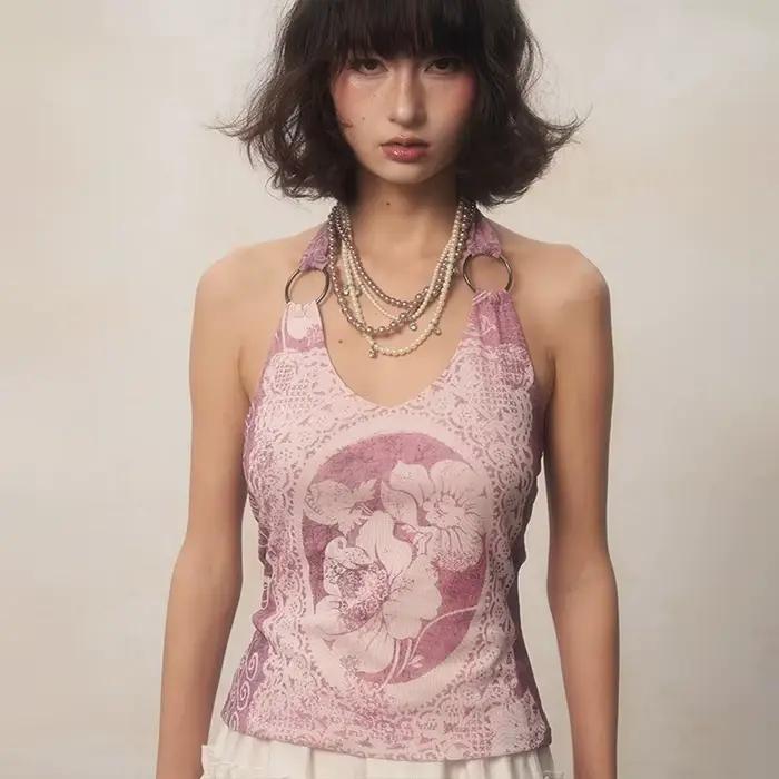 Karrcat-Retro kvetinová tlač 2000s camisole