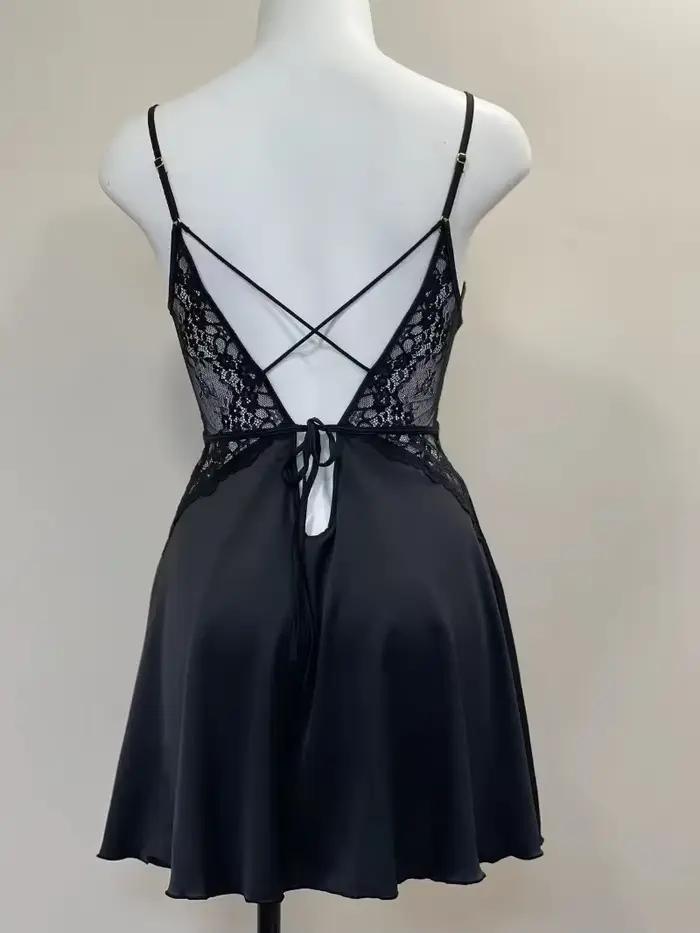 Chemise de nuit élégante en soie douce, vêtements de nuit Sexy pour femmes, Lingerie érotique, vêtements de nuit d'été en dentelle ajourée pour dames