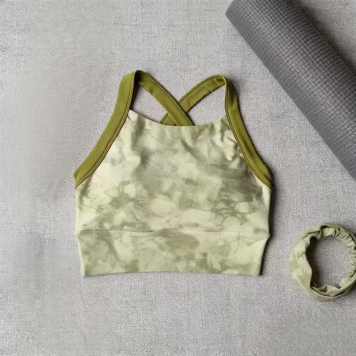 Soutien-gorge de sport imprimé pour femme, avec bretelles croisées au dos, effet push-up, respirant, dos élégant, idéal pour le yoga, la gym, l'entraînement et la course à pied