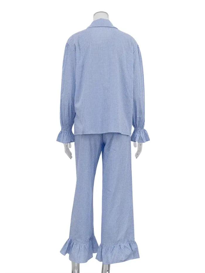 Marthaqiqi-Ensemble pyjama rayé pour femmes, vêtements de nuit à col rabattu, manches longues, chemise de nuit et pantalon décontractés, vêtements de nuit pour dames, 2 pièces trempées
