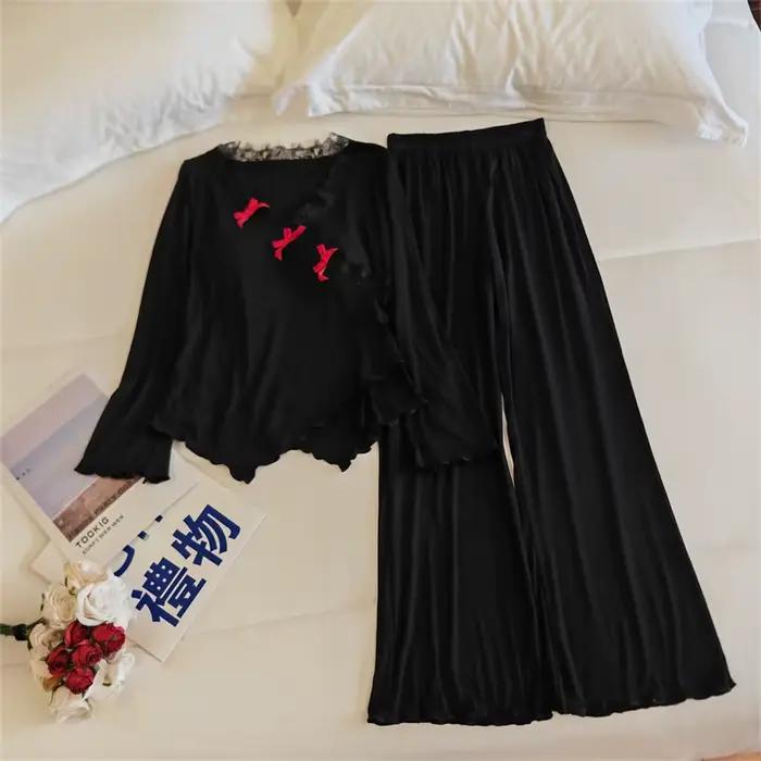 Pyjama princesse française, ensemble deux pièces Sexy avec coussin de poitrine pour femmes, vêtements de nuit d'automne et d'hiver pour dormir, vêtements de maison en Modal