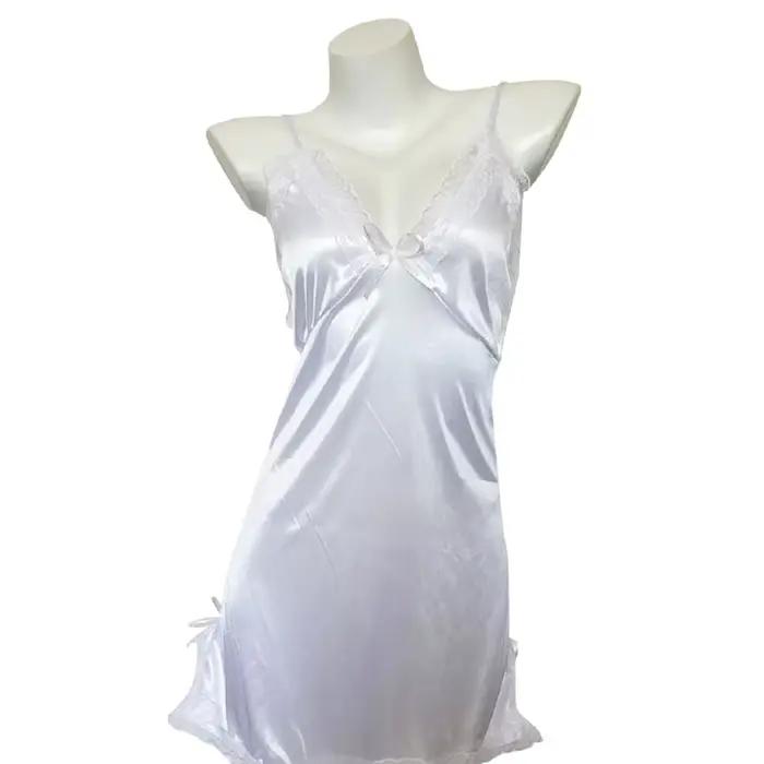 Chemise de nuit Sexy dos nu, Lingerie pour femmes, bretelles en Satin, string, pyjama, dentelle fine, fente, nœud, vêtements de maison