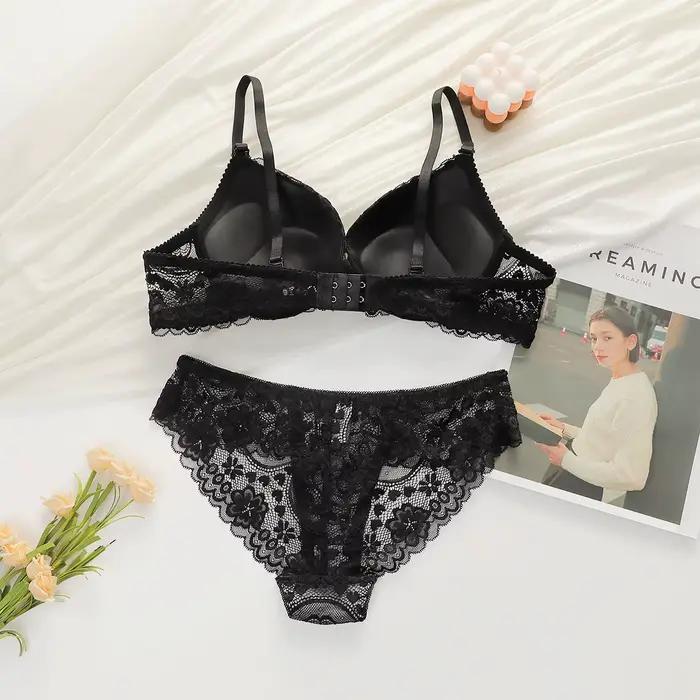 Viomisha ensemble de lingerie Sexy dame Push Up soutiens-gorge ensemble Transparent à armatures florales intime jolie sous-vêtements en dentelle ensemble de culottes