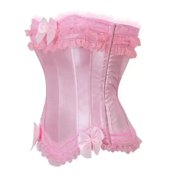 Corsets et Bustiers roses pour femmes, Vintage, dentelle, nœud à volants, haut Bustier rose, Basques gothiques, Burlesque, esthétique y2k