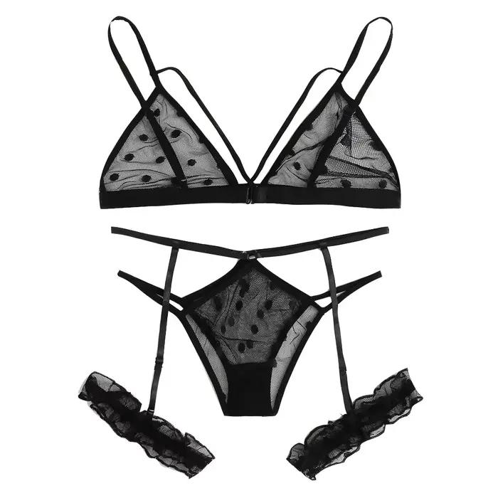 Ensemble lingerie féminin en polyester avec dentelle et appliques pour toutes les occasions