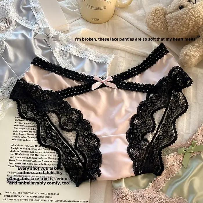 Culotte en dentelle française, entrejambe en pur coton, satinée, sexy, coupe triangle, taille basse, douce et confortable, lingerie