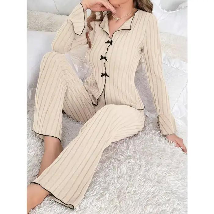 Ensembles de pyjama pour femmes 2 pièces vêtements de nuit d'hiver costume Homewear