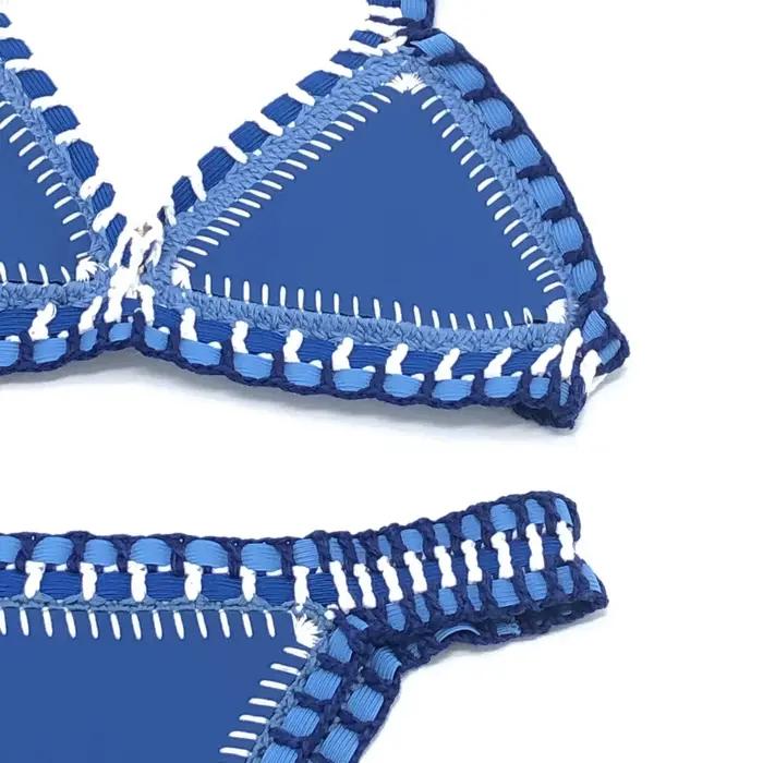 Ručne háčkovaný modrý bikini set pre ženy