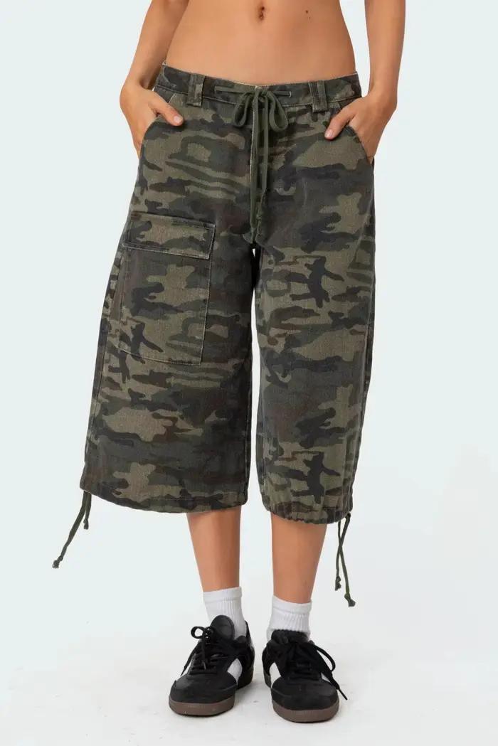 Nová letná móda pre ženy Cargo šortky ležérne s kamuflážnou potlačou voľné so šnúrkou krátke nohavice pre Club Streetwear