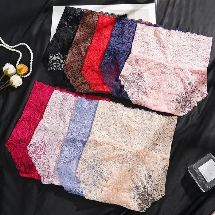 3 kusy/sada veľké veľkosti ženy Sexy čipka vysoký pás nohavičky spodná bielizeň žena priedušná intímna