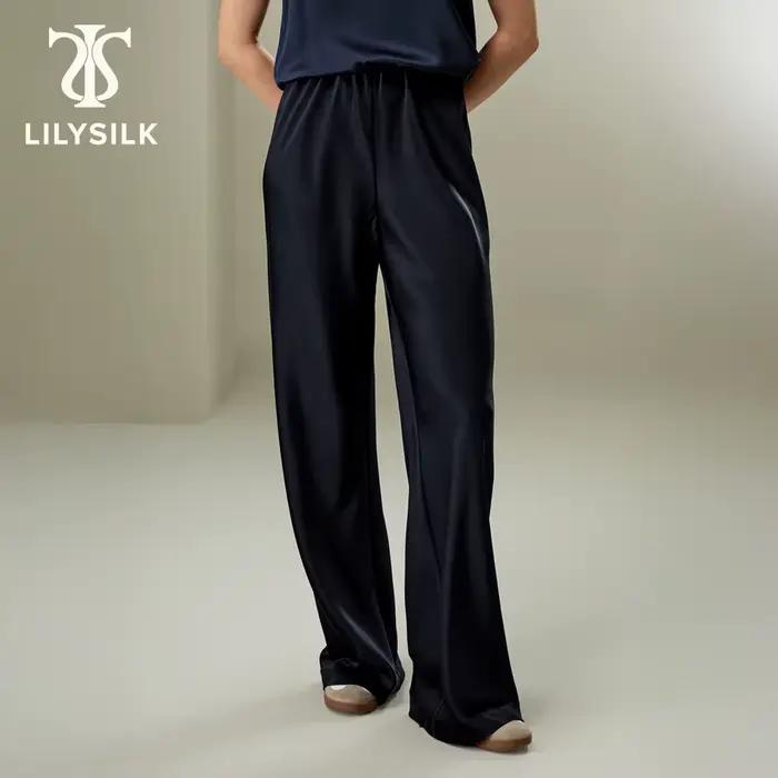 LILYSILK Dámske nohavice z hodvábu so šikmým strihom - Minimalistický štýl - Voľný strih na viacero príležitostí