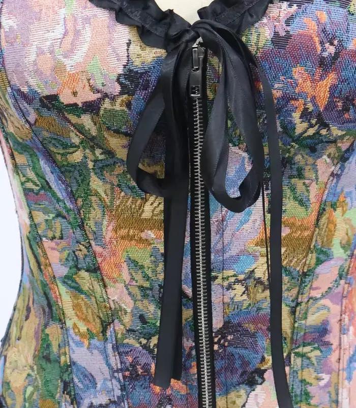 Corset pour femme grande taille, brodé de fleurs vintage, style bustier, gaine amincissante, style court et élégant