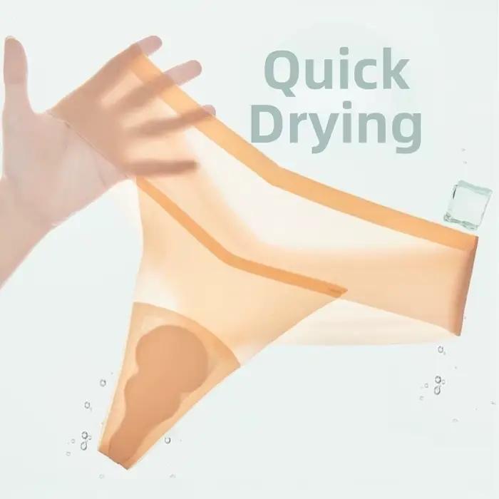 Culotte transparente en soie glacée taille basse, string fin anti-embarras pour le yoga et le fitness, sous-vêtements d'été pour femme