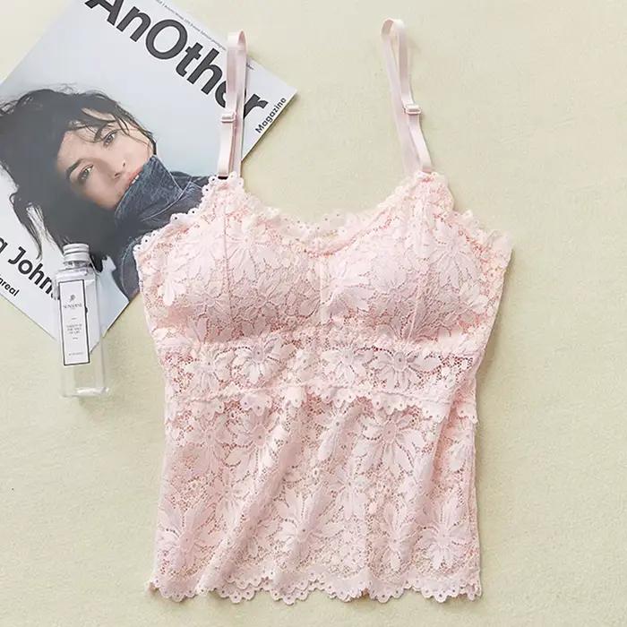 Soutien-gorge en dentelle hauts dentelle florale élégant pour femmes lingerie sexy sous-vetements sans fil bretelles réglables camisoles coussinets amovibles occassions spéciales