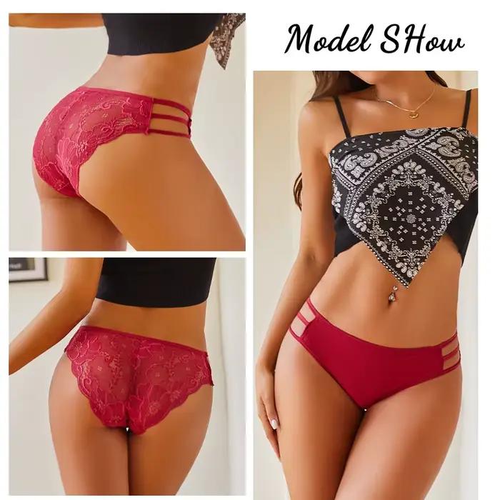 3-dielna súprava pre ženy Sexy čipka kvetinové nízke nohavičky priesvitné spodné prádlo elastické ramienka Mäkká bielizeň