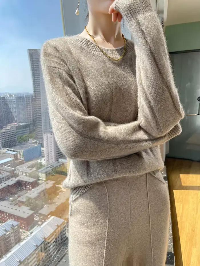 Pull en laine mérinos 100% pour femmes, col rond, doux et confortable, idéal pour l'automne et l'hiver, élégant et pratique