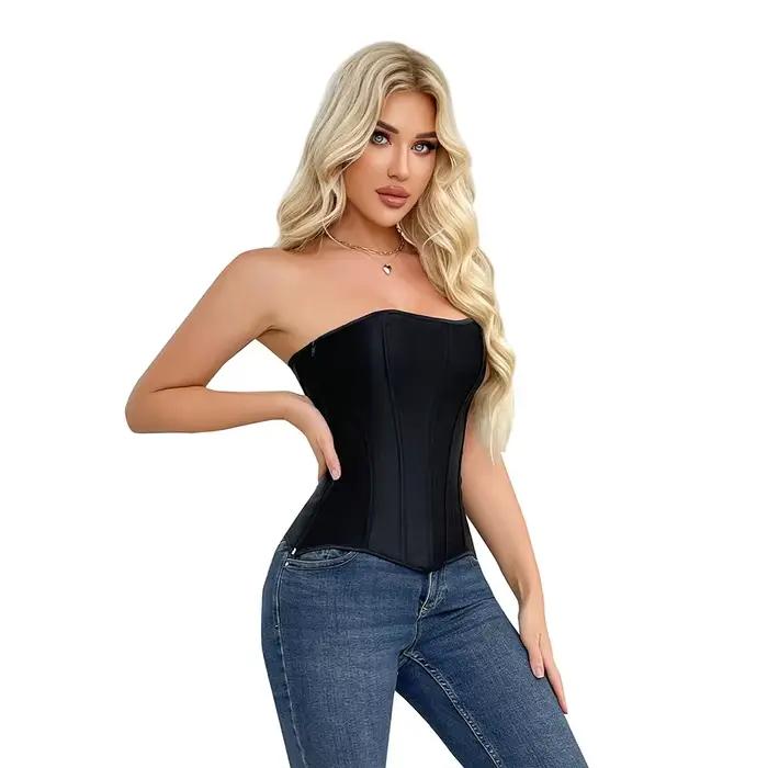 Femmes surbuste hauts Corset fermeture éclair latérale Satin à lacets désossé Bustier Shapewear minceur taille façonnage Korset