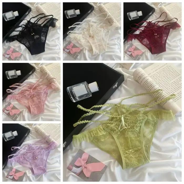 Doux avec cloche glace soie culotte string coton entrejambe dentelle nœud slips sans couture taille basse femmes été culotte dame